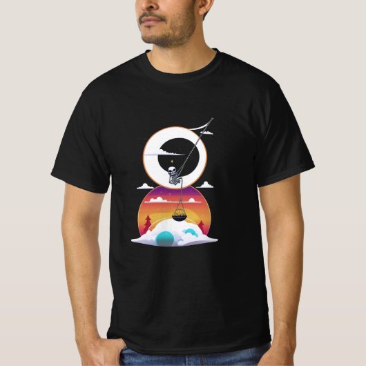 Skelet zwaait op een maan t-shirt (Voorkant)