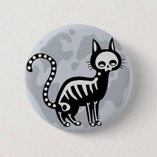 Skelet zwarte kat maan knop ronde button 5,7 cm