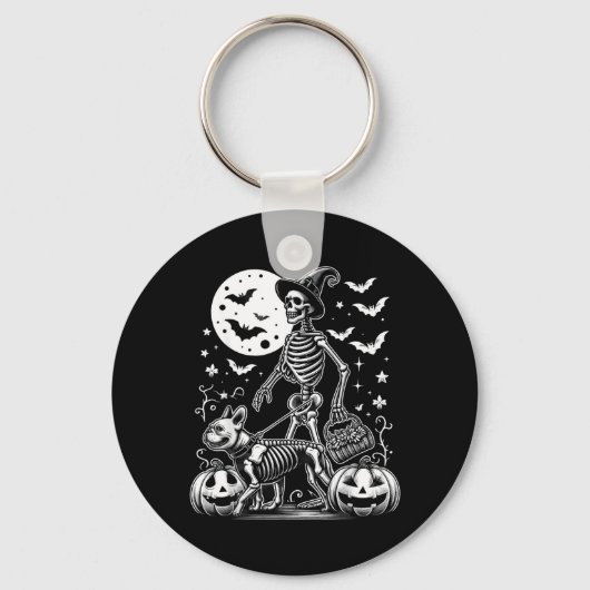 Skeletafbeelding van Franse Bulldog Grappige Hallo Sleutelhanger (Voorkant)