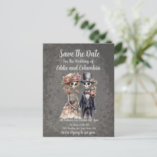 Skeletal Couple Save the Date Briefkaart (Staand voorkant)
