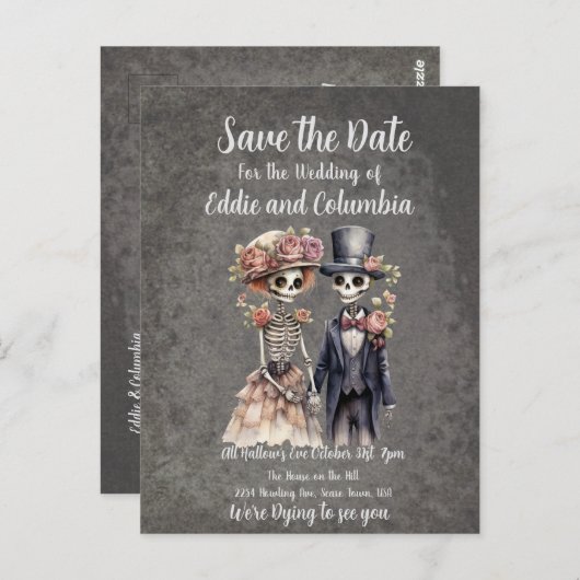 Skeletal Couple Save the Date Briefkaart (Voorkant / Achterkant)