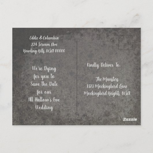 Skeletal Couple Save the Date Briefkaart (Achterkant)