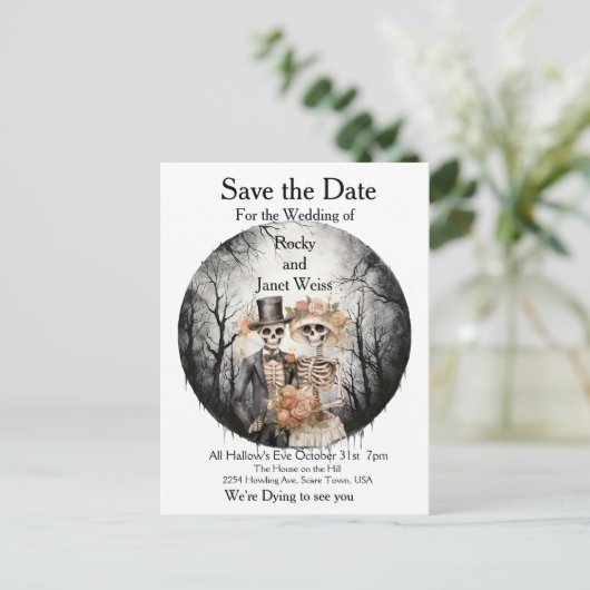 Skeletal Couple Save the Date Briefkaart (Staand voorkant)