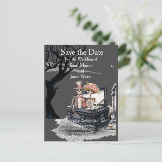Skeletal Couple Save the Date Briefkaart (Staand voorkant)