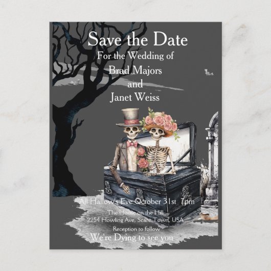 Skeletal Couple Save the Date Briefkaart (Voorkant)