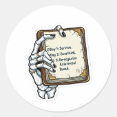 Skeletal Hand Existential Dread Planner | Humorous Ronde Sticker (Voorkant)