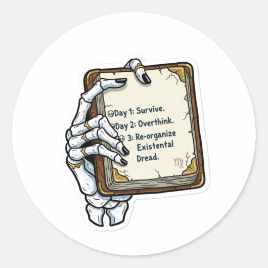 Skeletal Hand Existential Dread Planner | Humorous Ronde Sticker (Voorkant)