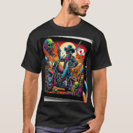 Skeletal Knight on Bike in Zombie Apocalypse T-shirt