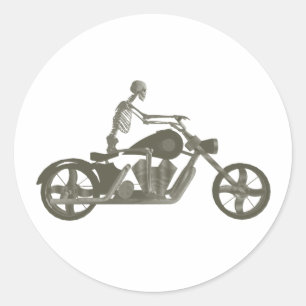 Skeletbiker / Bike Rider: Halftone stijl: Ronde Sticker