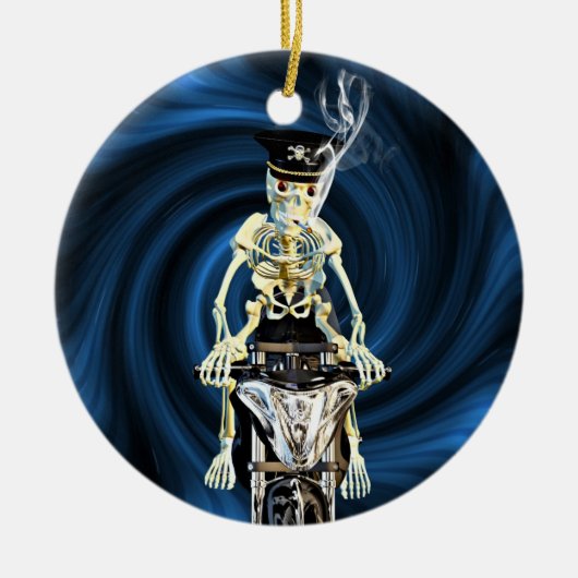 Skeletbiker die een sigaret rookte keramisch ornament (Voorkant)
