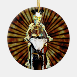 Skeletbiker die een sigaret rookte keramisch ornament