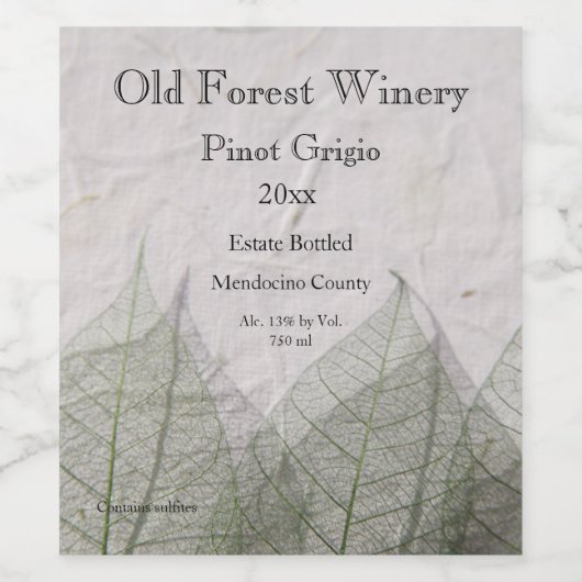 Skeletbladeren Wijn Etiket (Enkel label)