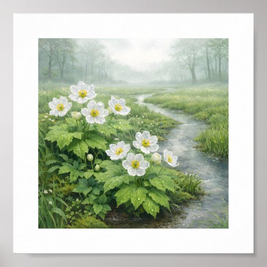 Skeletbloem (Diphylleia grayi) – Kunstprint Poster (Voorkant)