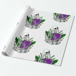 Skeletboekenliefhebber Skull creepy halloween Cadeaupapier