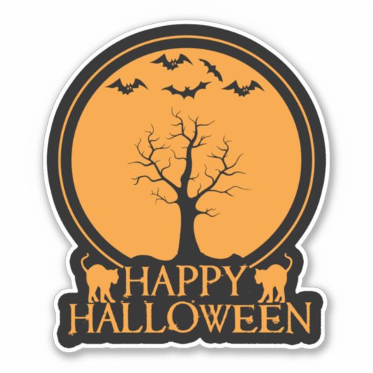 Skeletbomen en katten Halloween ID860 Sticker (Voorkant)