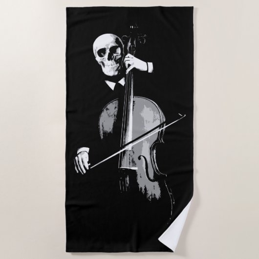 Skeletcellist Donkere Minimaal Illustratie Strandlaken (Voorkant)