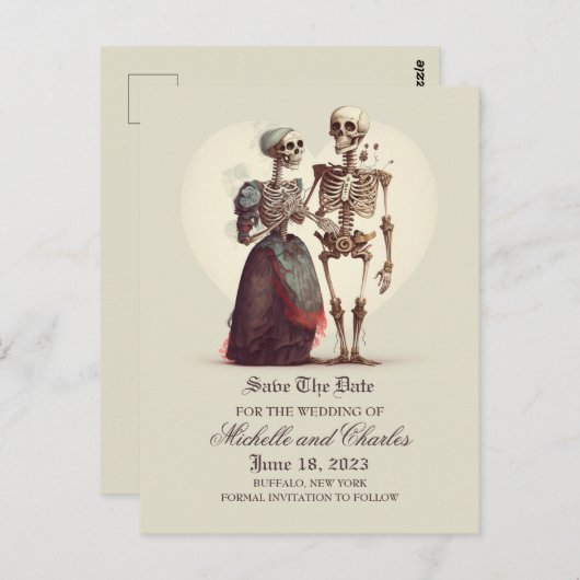 Skeletcombinatie sparen de datum aankondiging briefkaart (Voorkant / Achterkant)