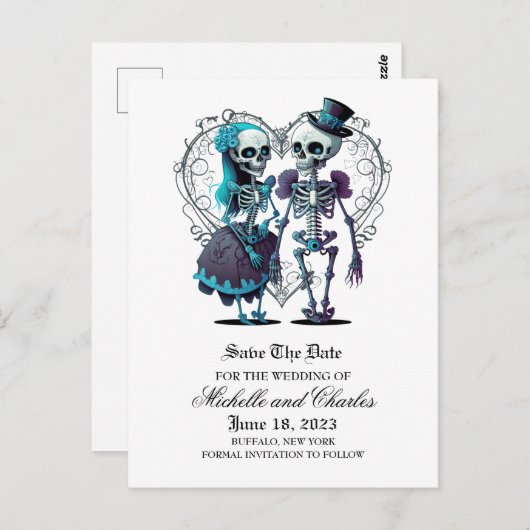 Skeletcombinatie sparen de datum aankondiging briefkaart (Voorkant / Achterkant)