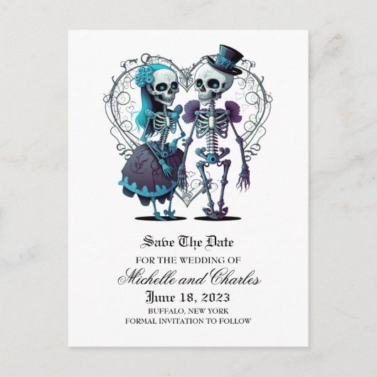 Skeletcombinatie sparen de datum aankondiging briefkaart (Voorkant)