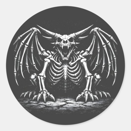 Skeletdraak door BurnsInHell Ronde Sticker (Voorkant)