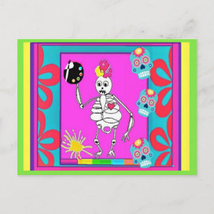 Skeletenartiest, Dag van de Dood, Kunst Briefkaart