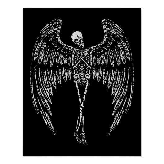 Skeletengel vleugels in zwart-wit perfect poster (Voorkant)