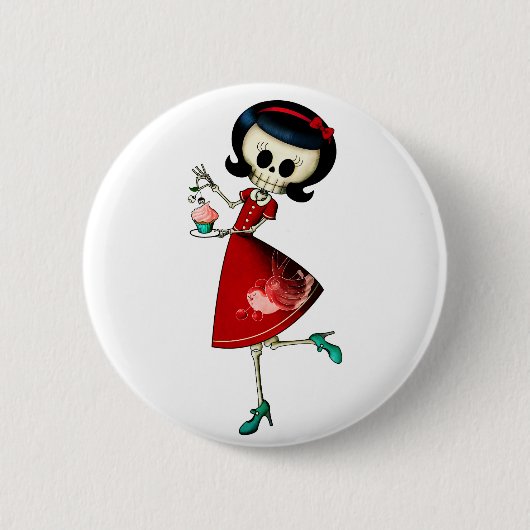 Skeletenmeisje, zoet en skelet ronde button 5,7 cm (Voorkant)
