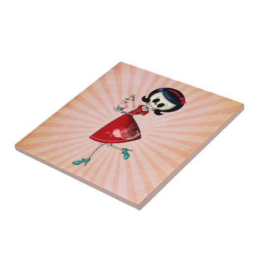 Skeletenmeisje, zoet en skelet tegeltje (Zijkant)