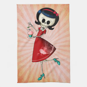 Skeletenmeisje, zoet en skelet theedoek