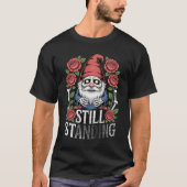 Skeletentuinkabouter met rozen en tekst t-shirt (Voorkant)
