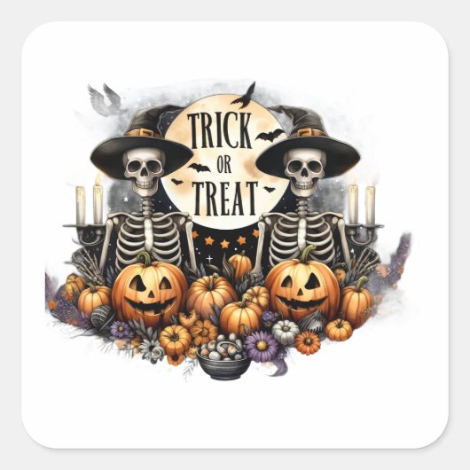 Skeletfeestje Vierkante Sticker (Voorkant)