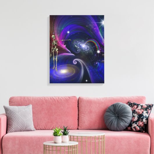 Skeletfiguren in de kosmos canvas afdruk (Insitu (Woonkamer))