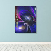 Skeletfiguren in de kosmos canvas afdruk (Insitu (Houten vloer))