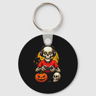 Skeletgamer die videogames speelt Halloween-spook Sleutelhanger
