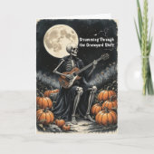 Skeletgitarist onder volle maan met pompoenen kaart (Voorkant)