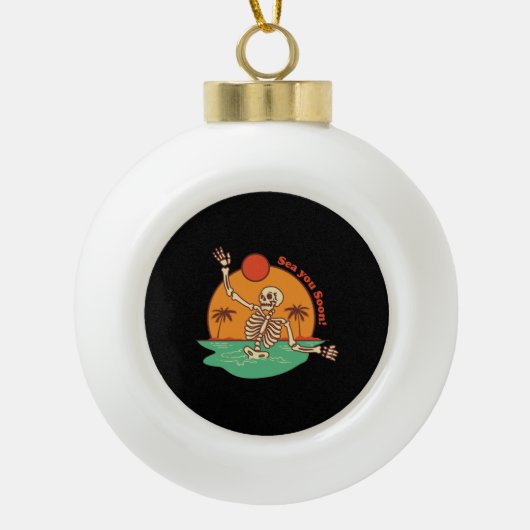 Skeletgolf terwijl het wegdrijven op een keramische bal ornament (Voorkant)