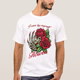 Skelethand met rode rozen Zelfzorg T-shirt