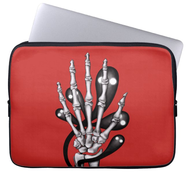 Skelethand met spoken laptop sleeve (Voorkant)