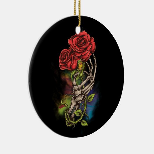 Skelethandje met Rozen ventilator tattoo Keramisch Ornament (Rechts)