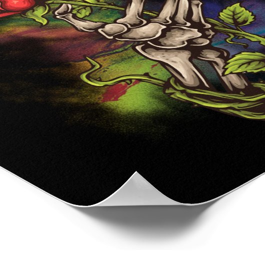 Skelethandje met Rozen ventilator tattoo Poster (Hoek)