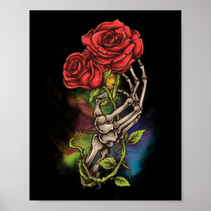 Skelethandje met Rozen ventilator tattoo Poster