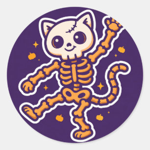 Skeletkat Dans Halloween Ronde Sticker