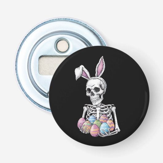 Skeletkonijn met paaseieren grappig konijn button flesopener (Voorkant)