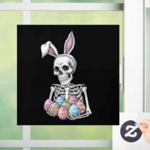 Skeletkonijn met paaseieren grappig konijn raamsticker