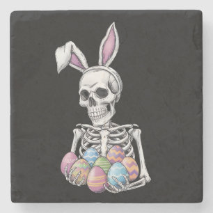 Skeletkonijn met paaseieren grappig konijn stenen onderzetter