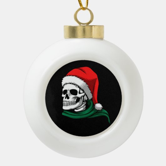 Skeletkop met een Pet op de stop Keramische Bal Ornament (Voorkant)