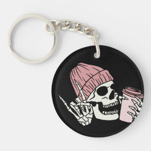 Skeletkop met Pet en Drink op een Sleutelhanger