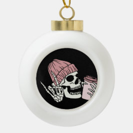 Skeletkop met Pet op een Keramische Bal Ornament