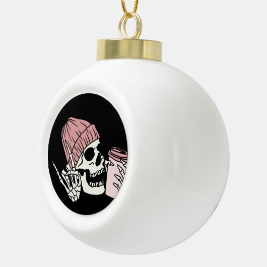 Skeletkop met Pet op een Keramische Bal Ornament (Rechts)