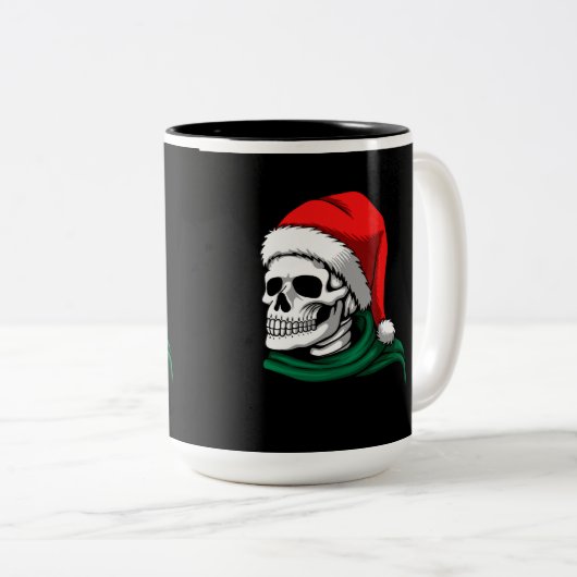 Skeletkop met Pet stoppen op een Tweekleurige Koffiemok (Voorkant rechts)